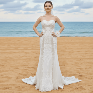 Spaghetti Straps Sheer Lace Mermaid Wedding Dress Open Back - Rosymae
