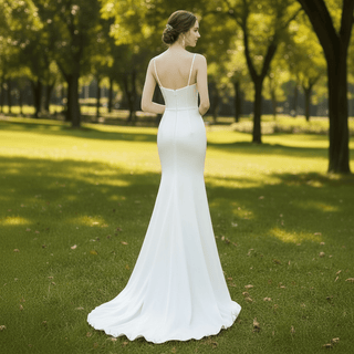 Spaghetti Straps Simple Satin Mermaid Wedding Dress with Open Back - Rosymae
