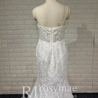Spaghetti Straps Vintage Lace Mermaid Wedding Gowns with Vneck - Rosymae