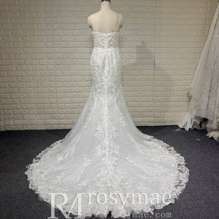 Spaghetti Straps Vintage Lace Mermaid Wedding Gowns with Vneck - Rosymae