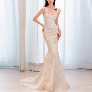Sheath Mermaid Wedding Dresses with Sparkle Floral Lace