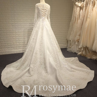 Sparkle Long Sleeve A-line Wedding Dresses with Beautiful Styles - Rosymae
