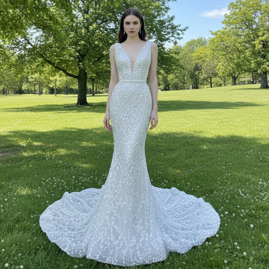 Elegant Sparkly Mermaid Wedding Dress with Cape and Detachable Train Silver / 16W Elegant Sparkly Mermaid Wedding Dress with Cape and Detachable Train Silver / 16W