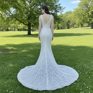Elegant Sparkly Mermaid Wedding Dress With Cape and Detachable Train