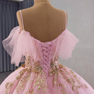 Sparkling Pink Quinceanera Dresses Ball Gown with Spahetti Straps - Rosymae