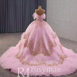 Sparkling Pink Quinceanera Dresses Ball Gown with Spahetti Straps - Rosymae