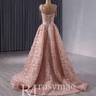 Sparkly A-line Blush Wedding Dress with Spaghetti Strap - Rosymae