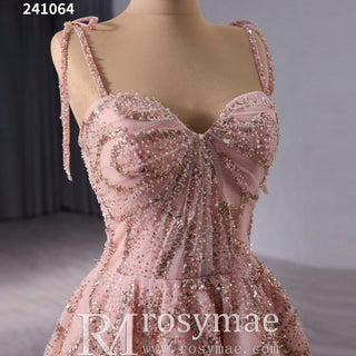 Sparkly A-line Blush Wedding Dress with Spaghetti Strap - Rosymae