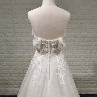 Trendy Sparkly Sheer Bodice A-line Wedding Dress with 3D Flowers