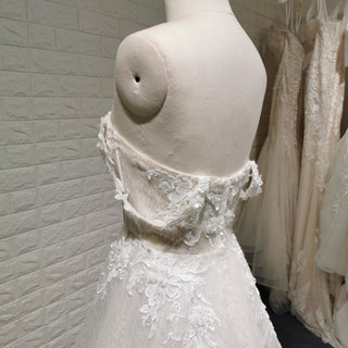 Trendy Sparkly Sheer Bodice A-line Wedding Dress with 3D Flowers