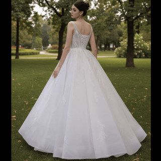 Sparkly Ball Gown Floor Length Wedding Dress with Vneck - Rosymae