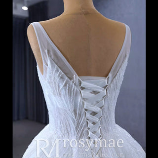 Sparkly Ball Gown Floor Length Wedding Dress with Vneck - Rosymae