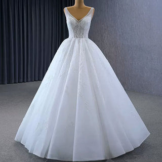 Sparkly Ball Gown Floor Length Wedding Dress with Vneck - Rosymae