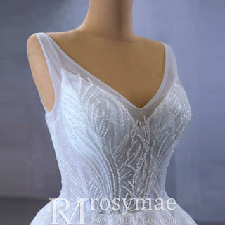 Sparkly Ball Gown Floor Length Wedding Dress with Vneck - Rosymae