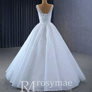 Sparkly Ball Gown Floor Length Wedding Dress with Vneck - Rosymae