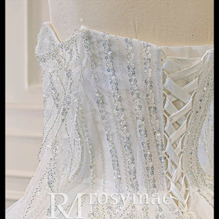 Sparkly Ball Gown Long Sleeve Wedding Dress with Off the Shoulder - Rosymae