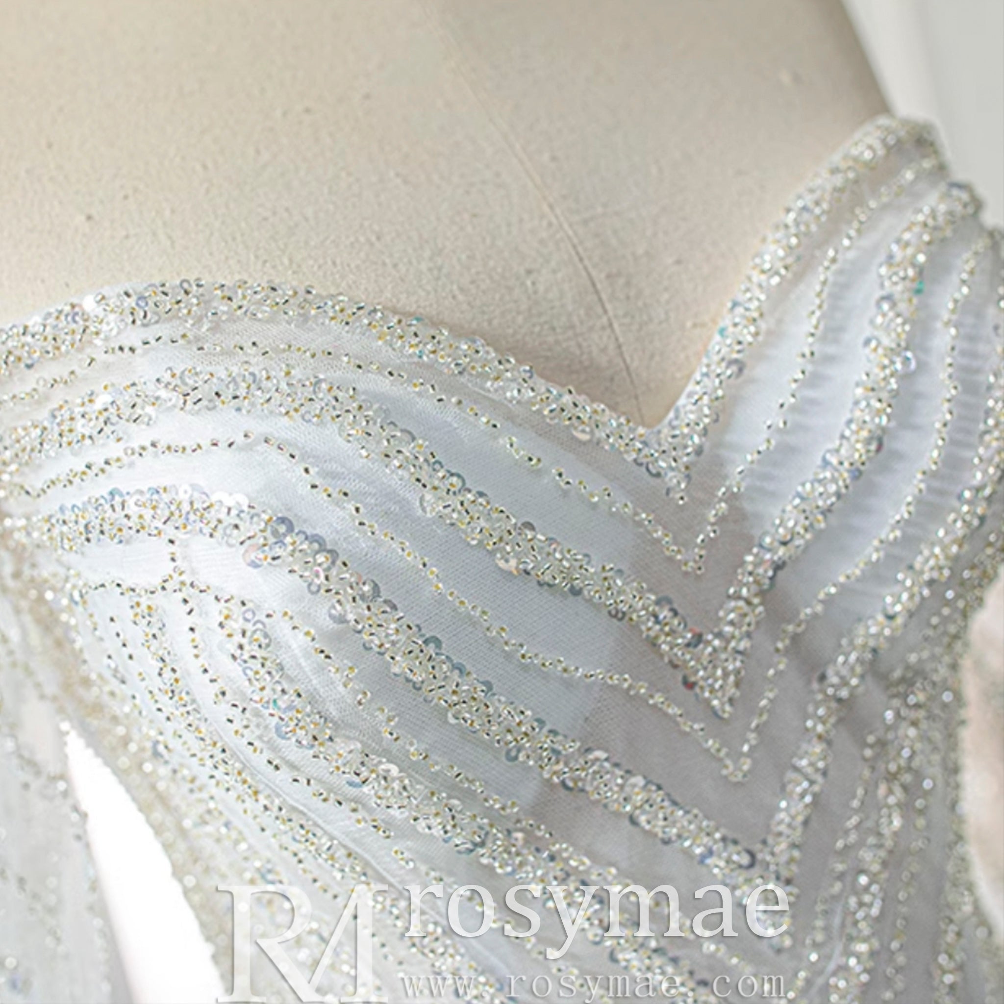 Sparkly Ball Gown Long Sleeve Wedding Dress with Off the Shoulder - Rosymae