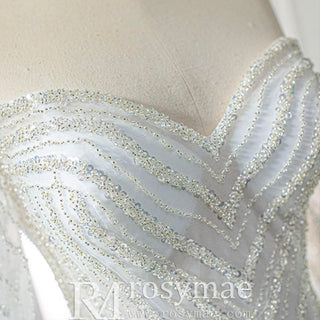 Sparkly Ball Gown Long Sleeve Wedding Dress with Off the Shoulder - Rosymae