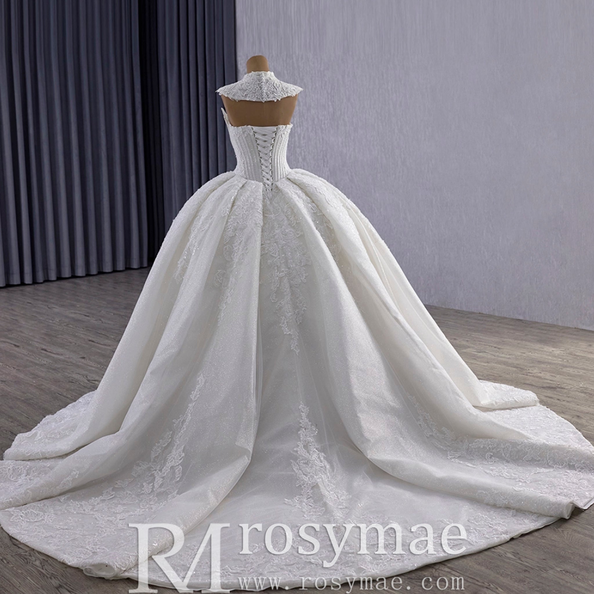 Sparkly Ball Gown Wedding Dress with Detachable Jacket - Rosymae