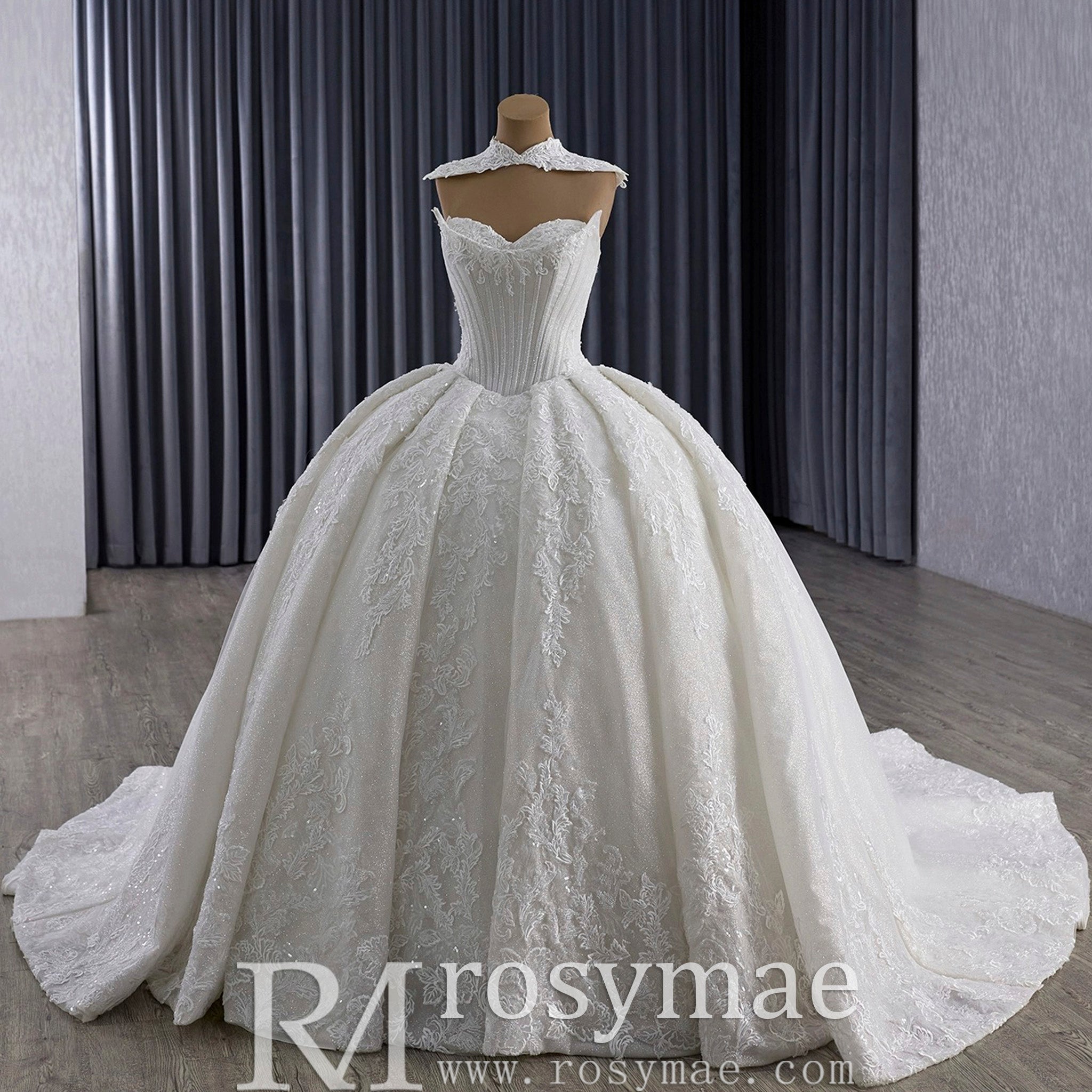Sparkly Ball Gown Wedding Dress with Detachable Jacket - Rosymae