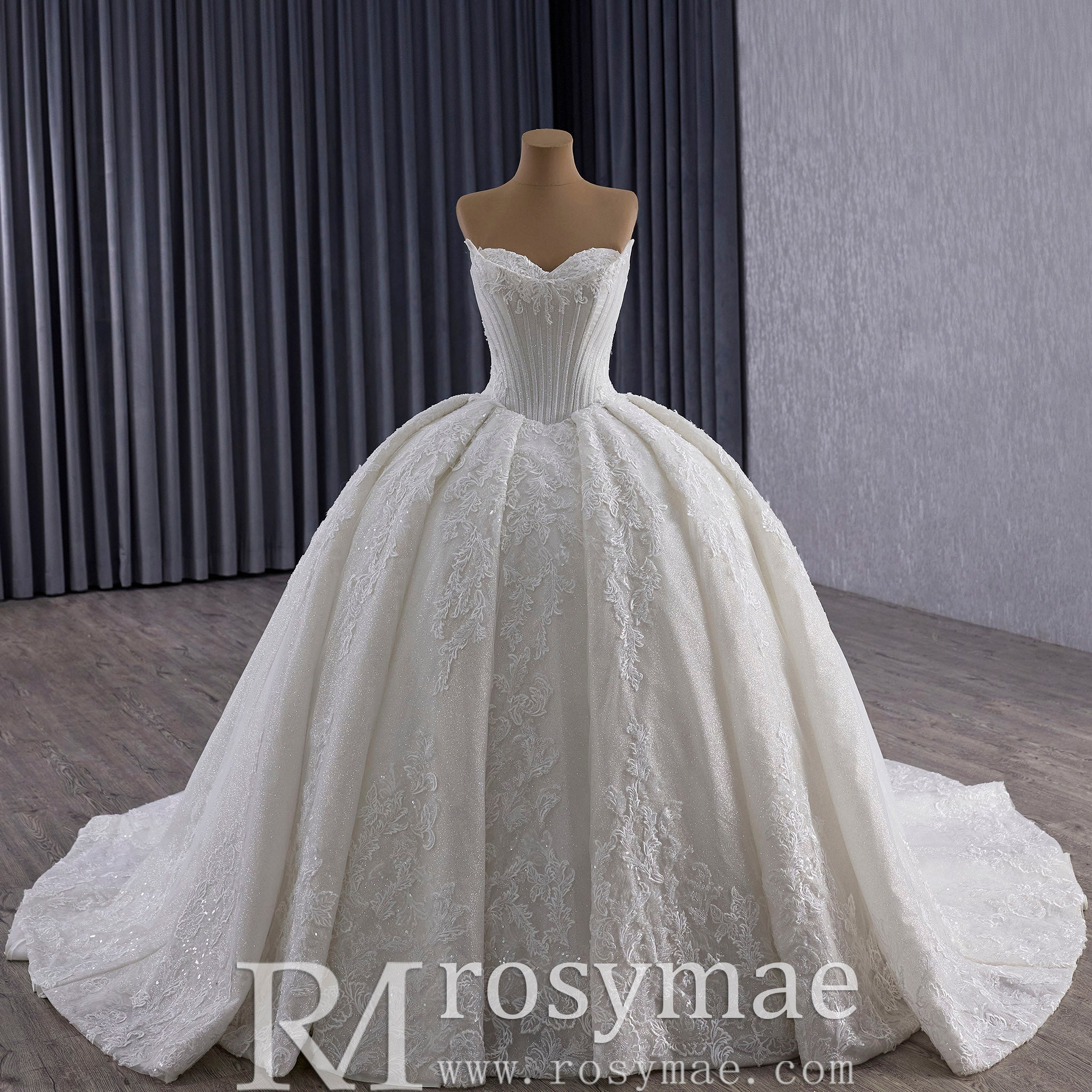 Sparkly Ball Gown Wedding Dress with Detachable Jacket - Rosymae