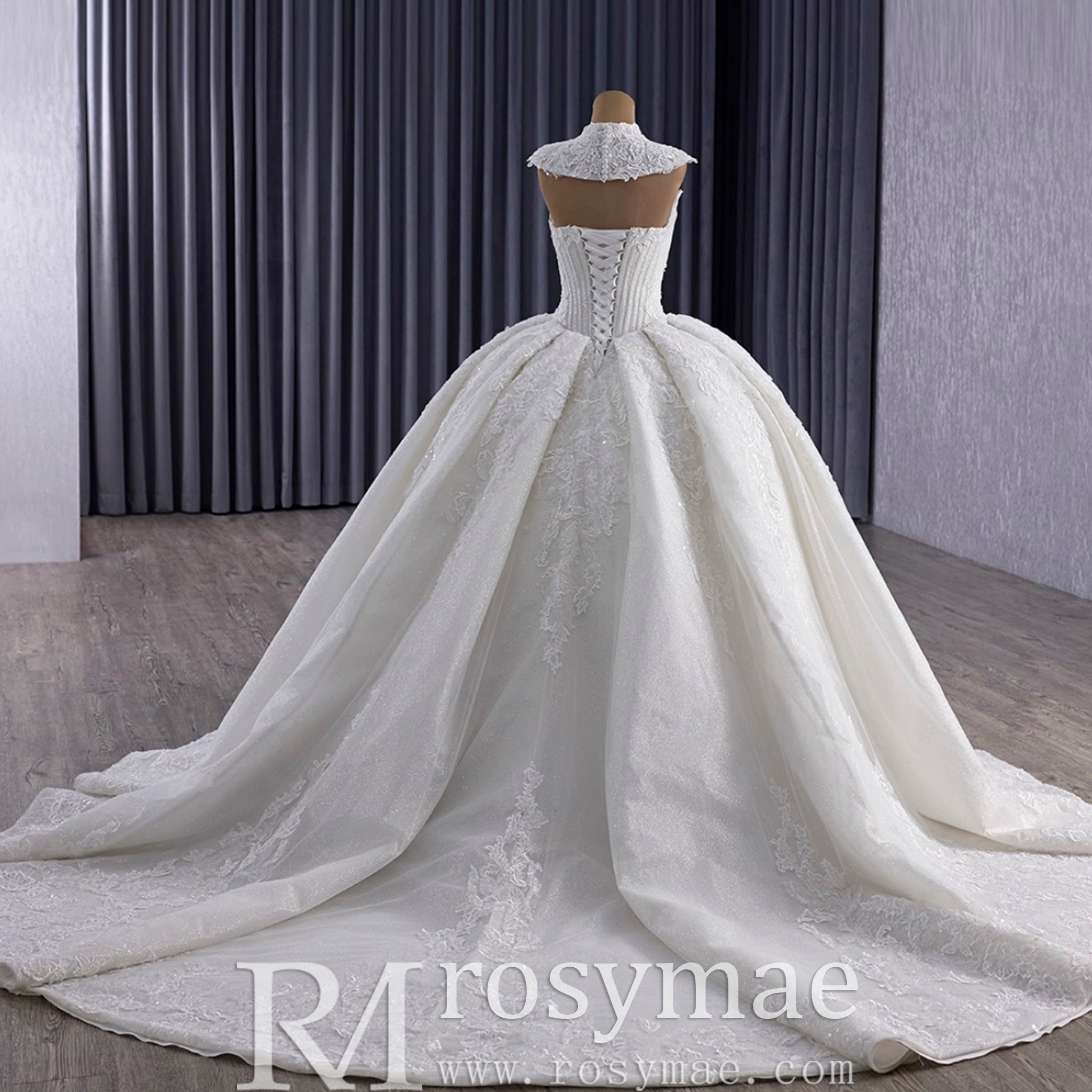 Sparkly Ball Gown Wedding Dress with Detachable Jacket - Rosymae