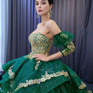 Sparkly Ball Gown Wedding Gown Quinceanera Dress with Detachabale Sleeves - Rosymae