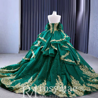 Sparkly Ball Gown Wedding Gown Quinceanera Dress with Detachabale Sleeves - Rosymae
