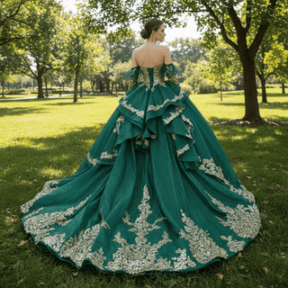 Sparkly Ball Gown Wedding Gown Quinceanera Dress with Detachabale Sleeves - Rosymae