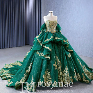 Sparkly Ball Gown Wedding Gown Quinceanera Dress with Detachabale Sleeves - Rosymae