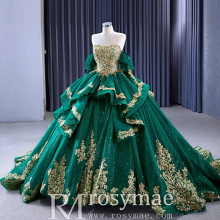 Sparkly Ball Gown Wedding Gown Quinceanera Dress with Detachabale Sleeves - Rosymae