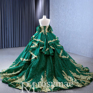 Sparkly Ball Gown Wedding Gown Quinceanera Dress with Detachabale Sleeves - Rosymae