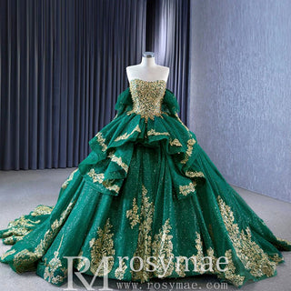 Sparkly Ball Gown Wedding Gown Quinceanera Dress with Detachabale Sleeves - Rosymae