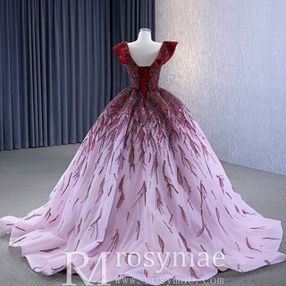 Sparkly Beaded Ball Gown Quinceanera Dress with Off the Shoulder - Rosymae