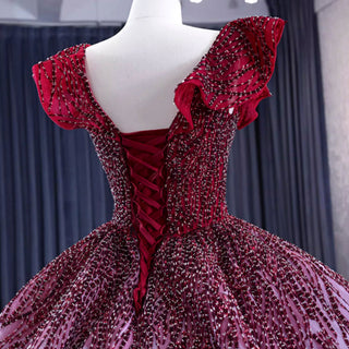 Sparkly Beaded Ball Gown Quinceanera Dress with Off the Shoulder - Rosymae