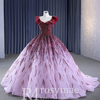 Sparkly Beaded Ball Gown Quinceanera Dress with Off the Shoulder - Rosymae