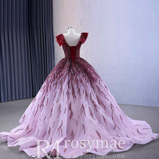 Sparkly Beaded Ball Gown Quinceanera Dress with Off the Shoulder - Rosymae