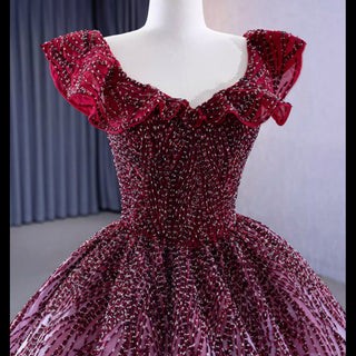 Sparkly Beaded Ball Gown Quinceanera Dress with Off the Shoulder - Rosymae