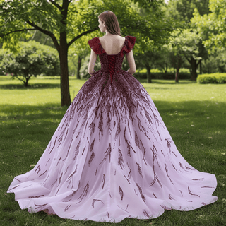 Sparkly Beaded Ball Gown Quinceanera Dress with Off the Shoulder - Rosymae