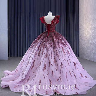 Sparkly Beaded Ball Gown Quinceanera Dress with Off the Shoulder - Rosymae