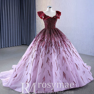 Sparkly Beaded Ball Gown Quinceanera Dress with Off the Shoulder - Rosymae
