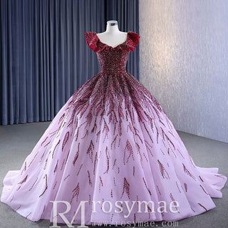 Sparkly Beaded Ball Gown Quinceanera Dress with Off the Shoulder - Rosymae