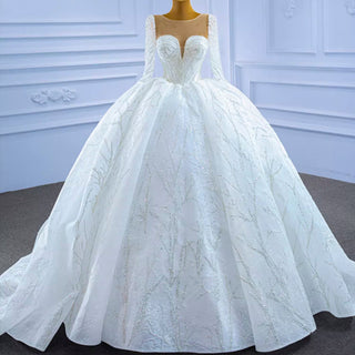 Sparkly Beaded Long Sleeve Ball Gown Wedding Dress - Rosymae