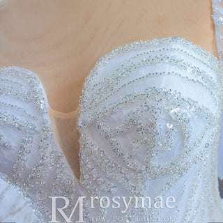 Sparkly Beaded Long Sleeve Ball Gown Wedding Dress - Rosymae