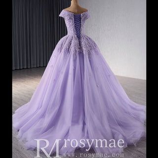 Sparkly Beaded Sequin Wedding Dress Off the Shoulder Formal Gown - Rosymae