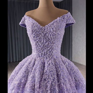 Sparkly Beaded Sequin Wedding Dress Off the Shoulder Formal Gown - Rosymae