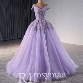 Sparkly Beaded Sequin Wedding Dress Off the Shoulder Formal Gown - Rosymae