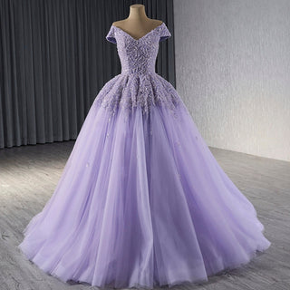 Sparkly Beaded Sequin Wedding Dress Off the Shoulder Formal Gown - Rosymae