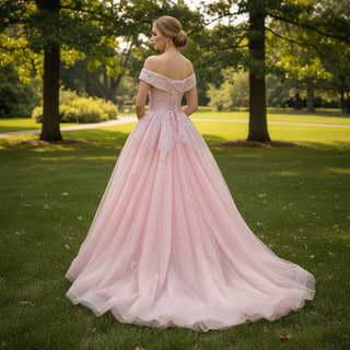 Sparkly Beaded Sequin Wedding Dress Off the Shoulder Formal Gown - Rosymae