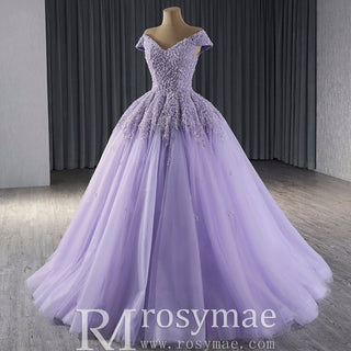 Sparkly Beaded Sequin Wedding Dress Off the Shoulder Formal Gown - Rosymae